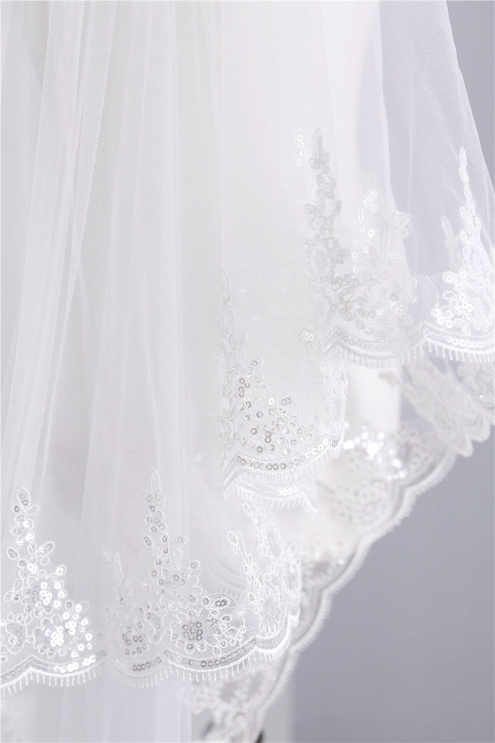Voile de Mariée Élégant à Deux Niveaux avec Paillettes
