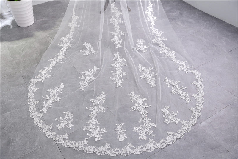 Voile de Mariée Élégant à Deux Niveaux avec Appliques