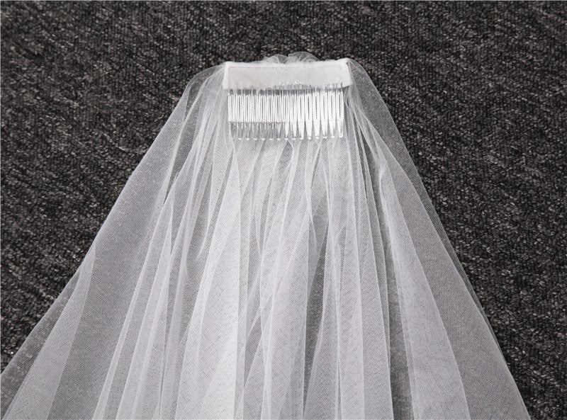 Voiles de Mariage D'Église Longs en Dentelle à Un Niveau avec Appliques