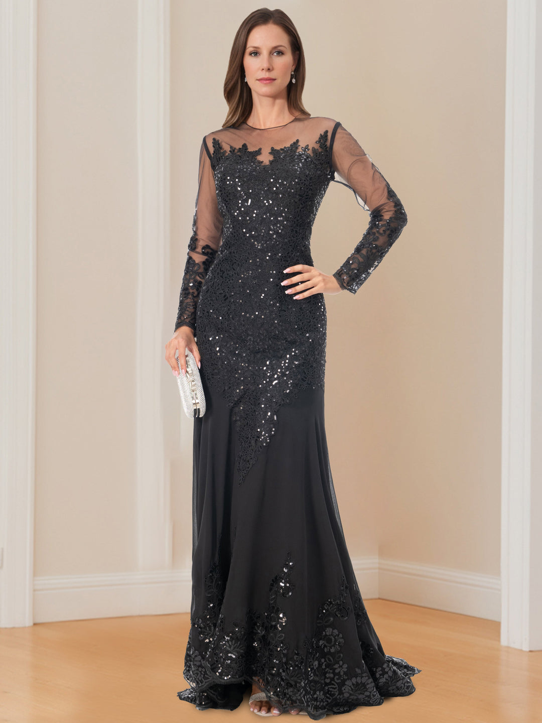 Robe de Mère de la Mariée Sirène/Trompette à Manches Longues avec Appliques