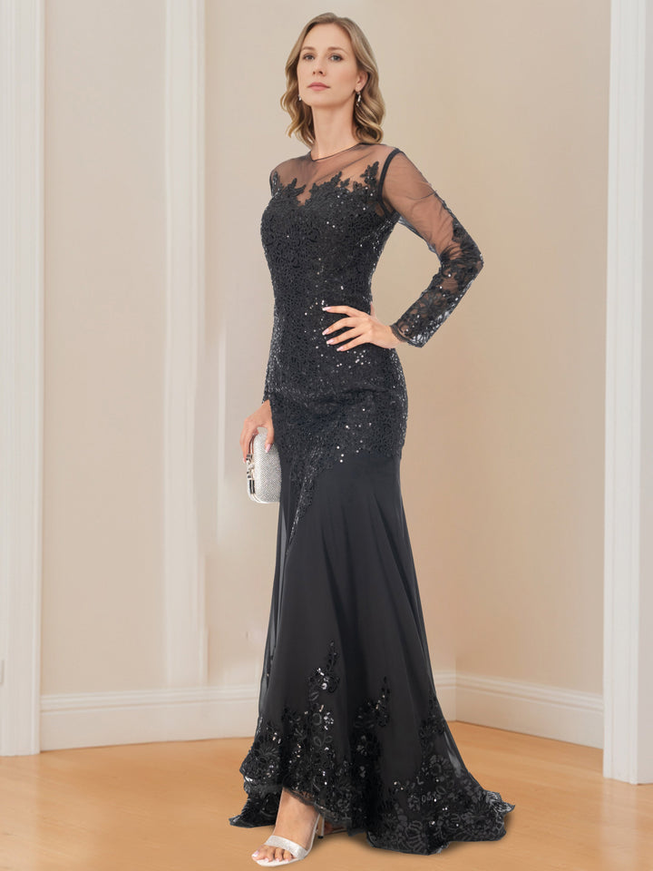 Robe de Mère de la Mariée Sirène/Trompette à Manches Longues avec Appliques