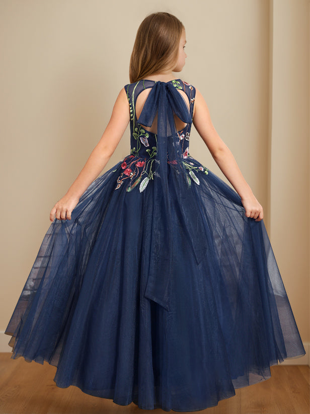 Robe de Demoiselle D'Honneur A-Line/Princess à Encolure Dégagée Sans Manches et Longueur Au Sol avec Broderie