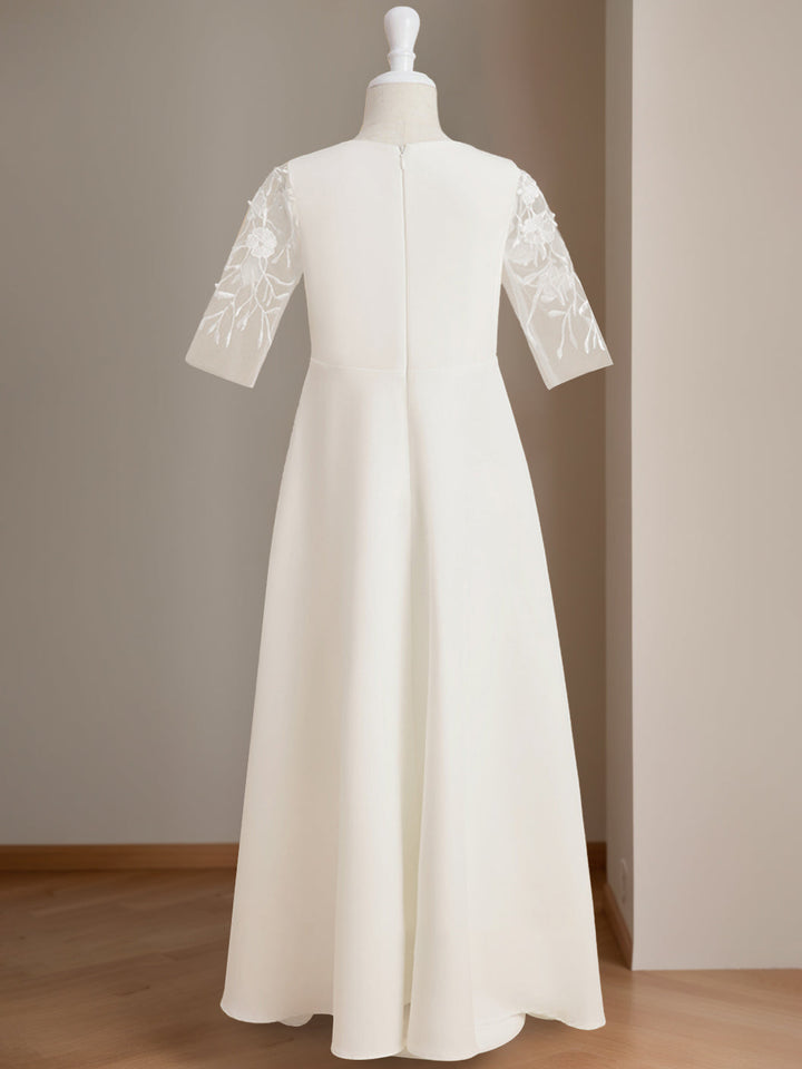 Robe de Demoiselle D'Honneur A-Line/Princess à Col Rond et Manches Mi-Longues avec Dentelle