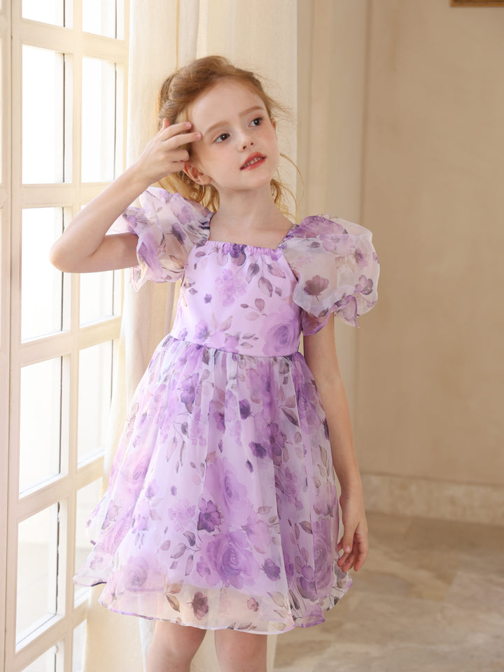 Robe de Bal en Tulle à Manches Courtes et Col Rond pour Fillette
