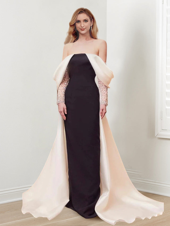 Robe de Soirée Longue à Épaules Dénudées et Manches Longues