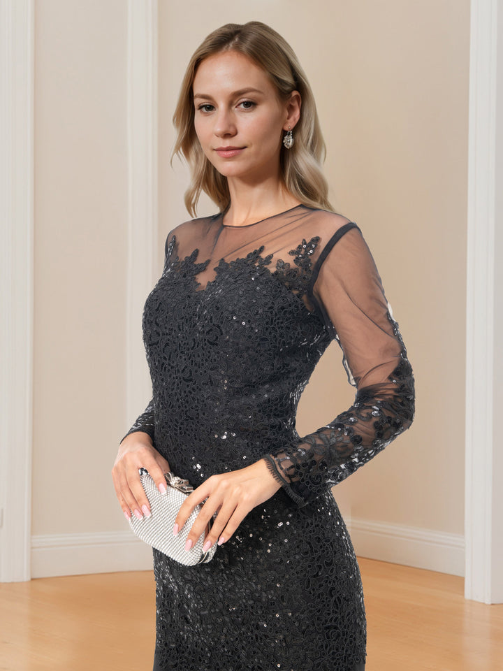 Robe de Mère de la Mariée Sirène/Trompette à Manches Longues avec Appliques