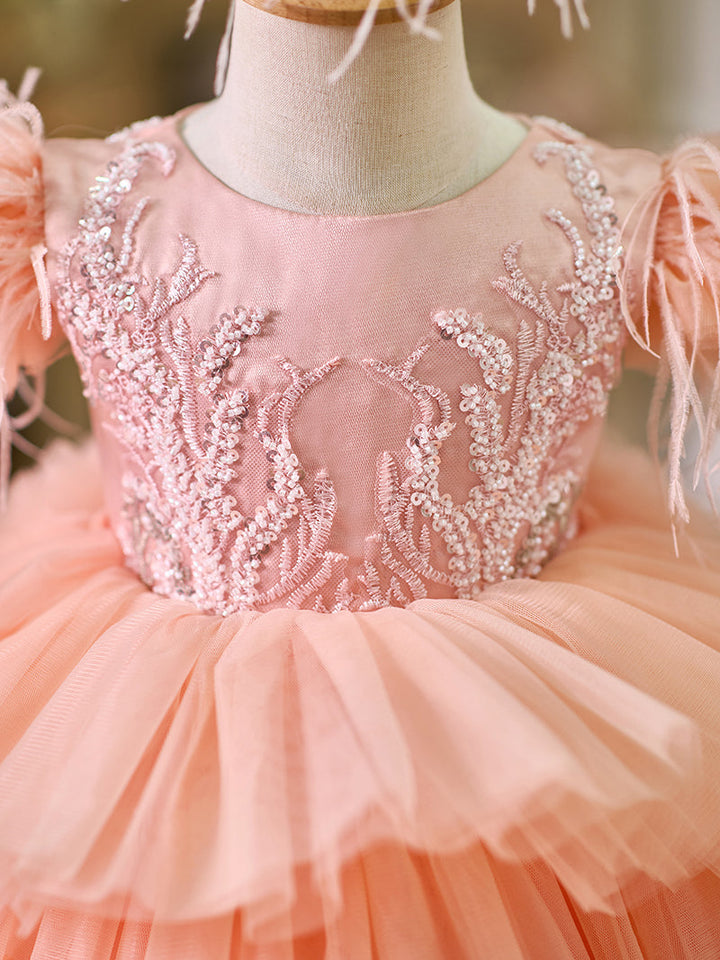 Robe de Bal/Princesse Asymétrique en Tulle pour Bébé Fille, Tenue de Fête pour 1Er Anniversaire