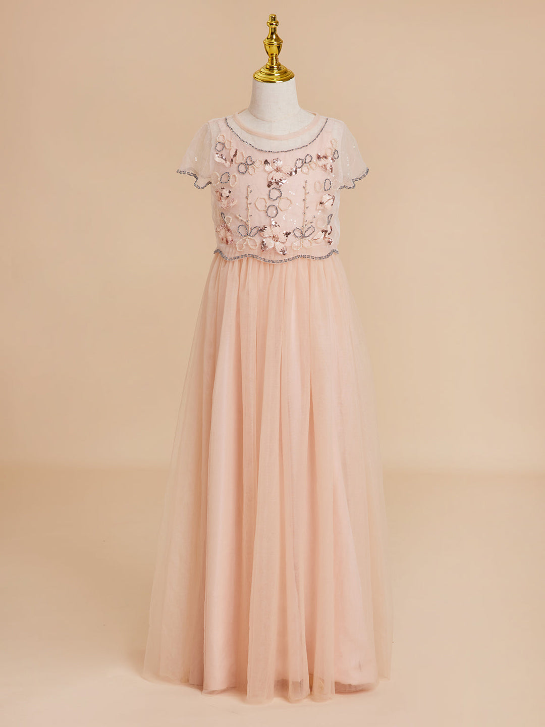 Robe de Demoiselle D'Honneur Rose en Mousseline de Soie Coupe A-Line Longueur Au Sol