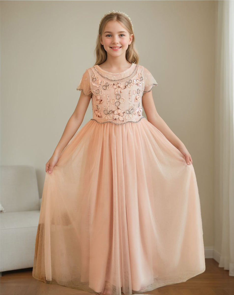 Robe de Demoiselle D'Honneur Rose en Mousseline de Soie Coupe A-Line Longueur Au Sol
