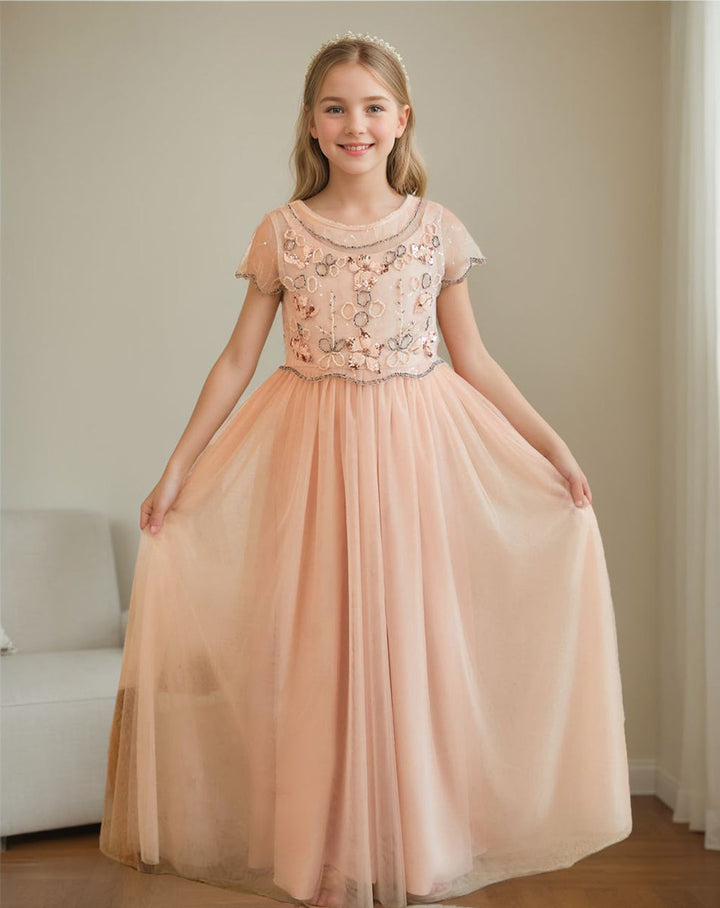 Robe de Demoiselle D'Honneur Rose en Mousseline de Soie Coupe A-Line Longueur Au Sol