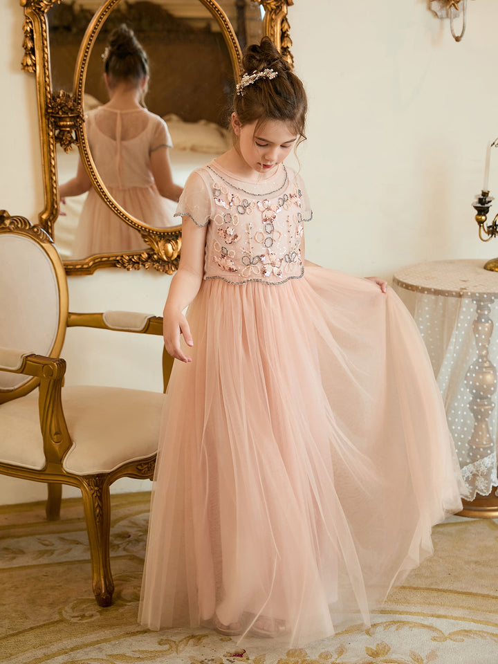 Robe de Demoiselle D'Honneur Rose en Mousseline de Soie Coupe A-Line Longueur Au Sol