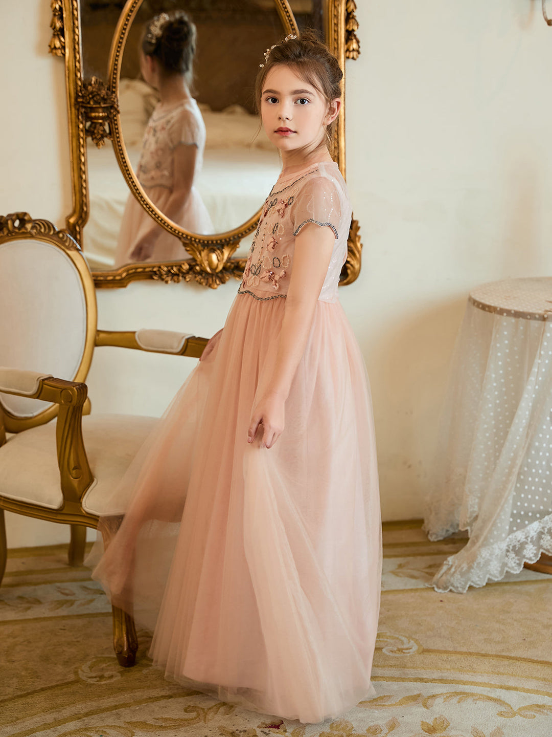 Robe de Demoiselle D'Honneur Rose en Mousseline de Soie Coupe A-Line Longueur Au Sol