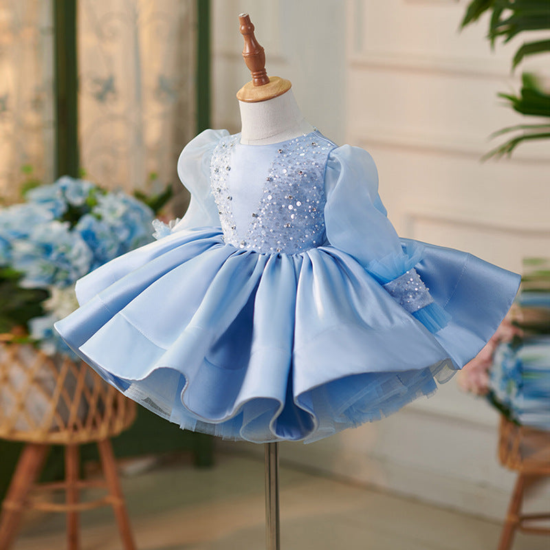 Robe Bébé Fille en Organza Bleu Longueur Genou