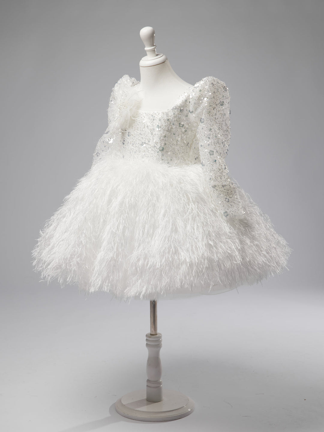 Robe Blanche en Tulle et Plumes Jusqu'Aux Genoux pour Bébé Fille