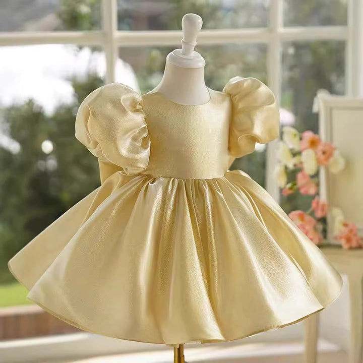 Robe de Bal/Princesse en Satin Champagne pour Bébé Fille, Longueur Genou