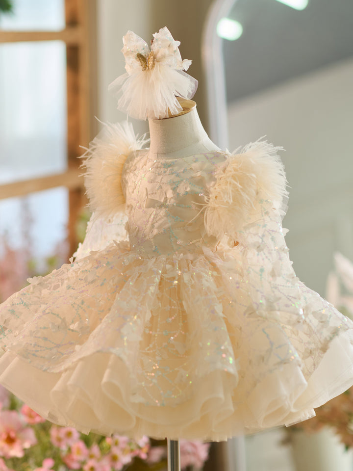 Robe Bébé Fille Longueur Genou en Tulle à Paillettes