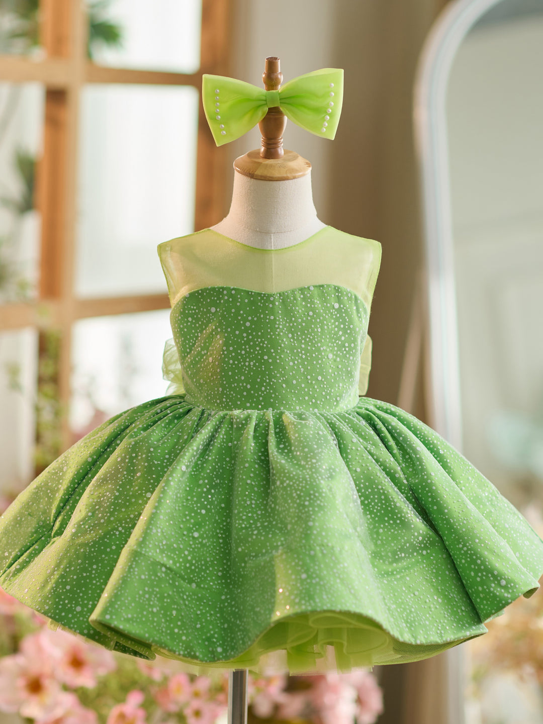 Robe de Bal/Princesse en Tulle Vert Longueur Genou pour Bébé Fille