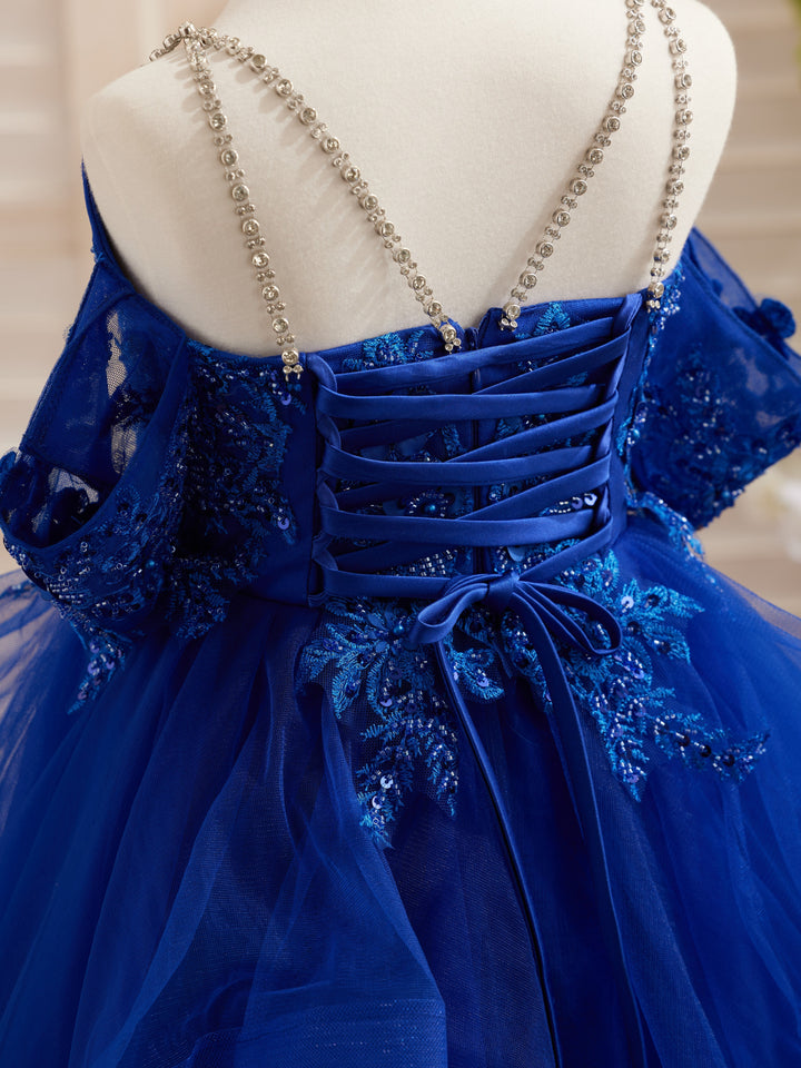 Robe de Bal de Princesse en Tulle avec Appliques Florales et Perles pour Filles