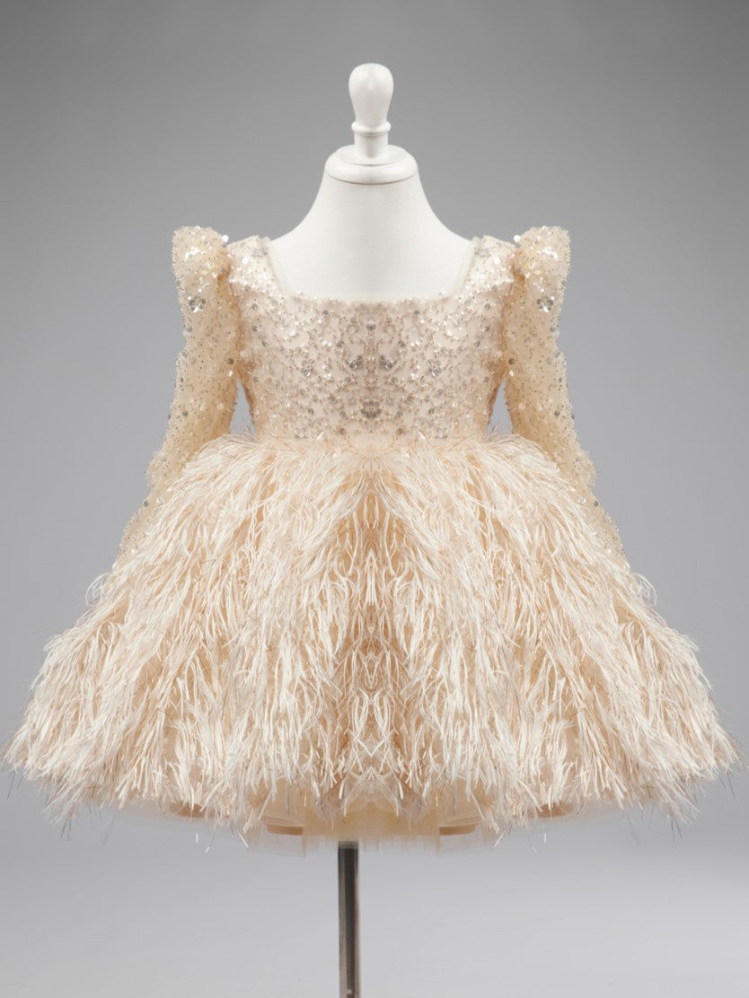 Robe en Tulle Longueur Genou Couleur Champagne pour Fille