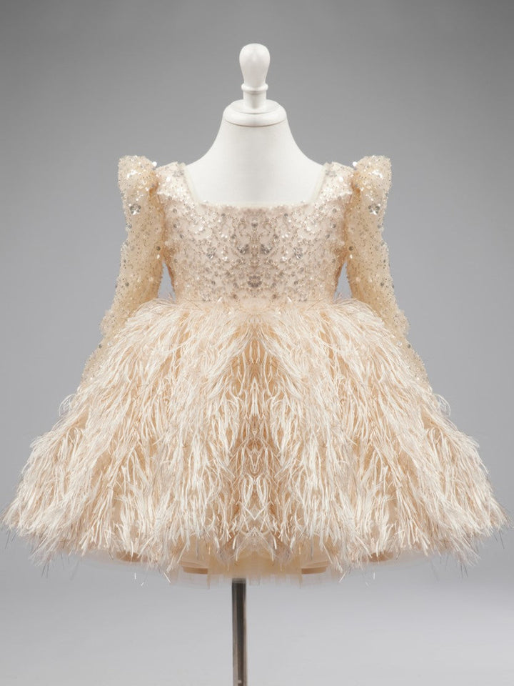 Robe en Tulle Longueur Genou Couleur Champagne pour Fille