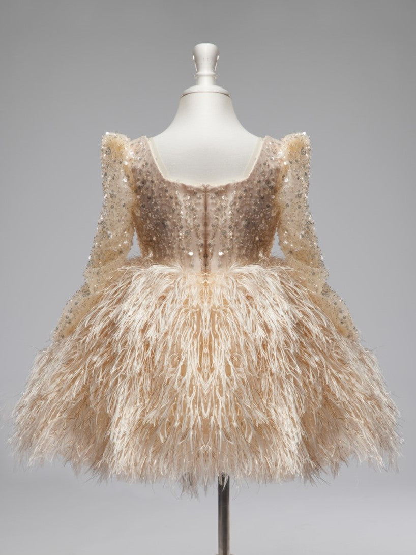 Robe en Tulle Longueur Genou Couleur Champagne pour Fille