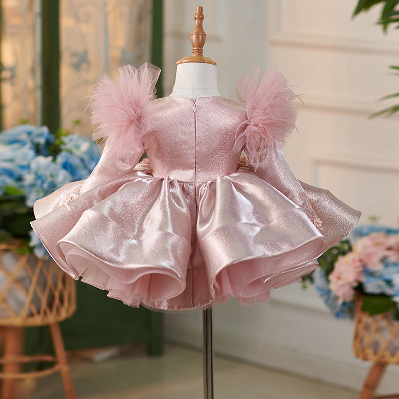 Robe de Soirée Bébé Fille en Tulle Satiné Longueur Genou pour 1Er Anniversaire