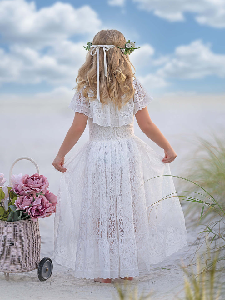 Robe de Vacances à Jupe Irrégulière en Dentelle Blanche