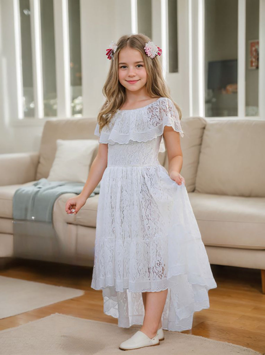 Robe de Vacances à Jupe Irrégulière en Dentelle Blanche