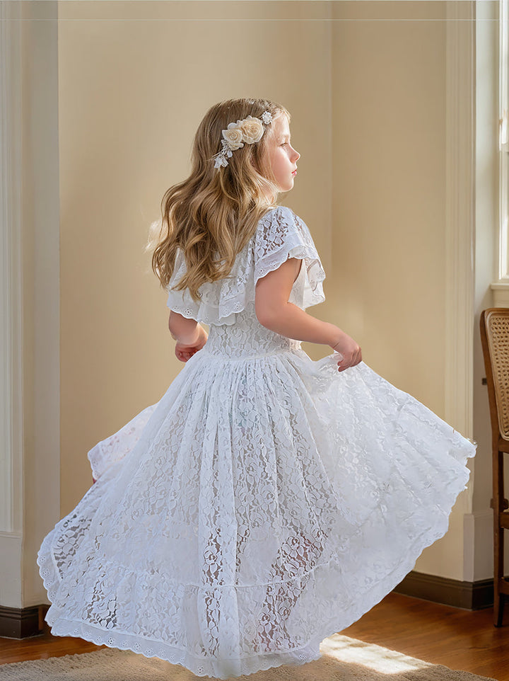 Robe de Vacances à Jupe Irrégulière en Dentelle Blanche