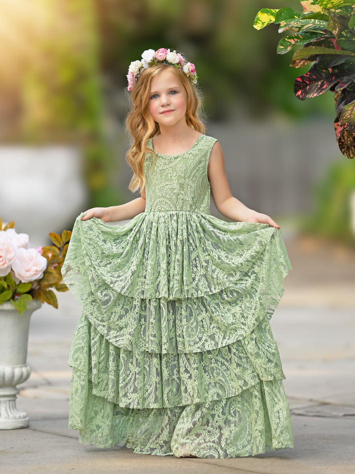 Robe de Demoiselle D'Honneur pour Petite Fille en Tulle et Dentelle Coupe A-Line