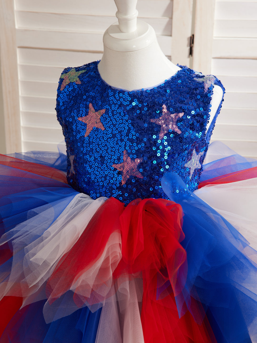 Robe Bleue Mi-Longue en Tulle à Paillettes et Étoiles pour Fille