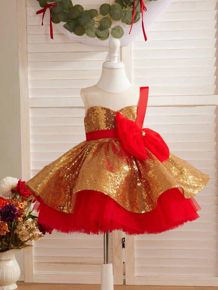 Superbe Robe à Paillettes Rouges et Dorées pour Bébé Fille