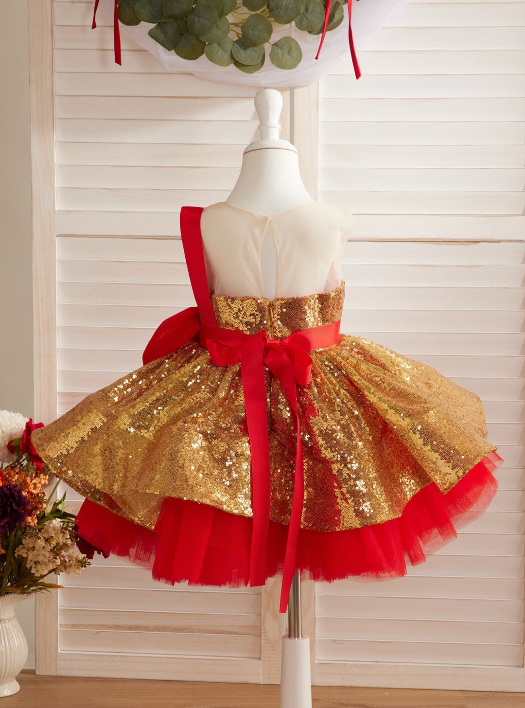 Superbe Robe à Paillettes Rouges et Dorées pour Bébé Fille