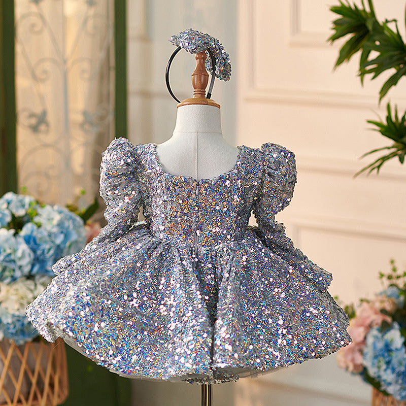 Robe Bébé Fille Longueur Genou en Tulle à Paillettes