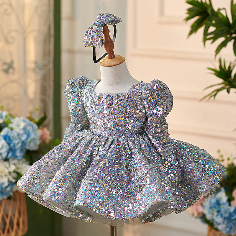 Robe Bébé Fille Longueur Genou en Tulle à Paillettes