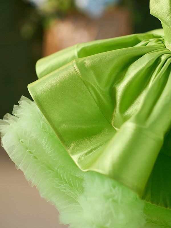 Robe Verte Mi-Longue en Tulle Satiné