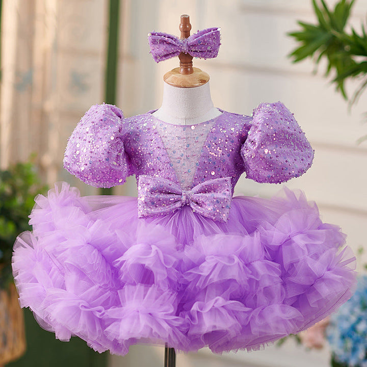 Robe de Soirée Bébé Fille en Tulle à Paillettes Longueur Genou pour 1Er Anniversaire