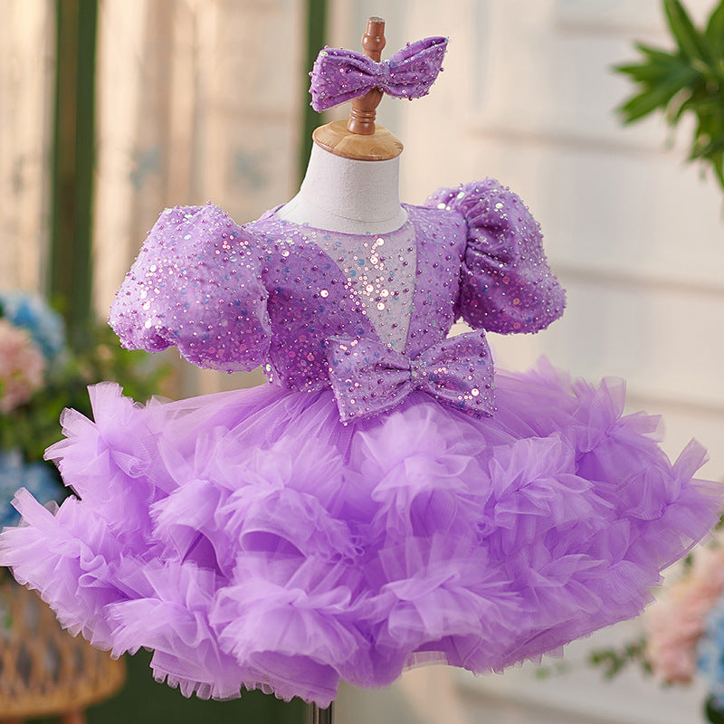 Robe de Soirée Bébé Fille en Tulle à Paillettes Longueur Genou pour 1Er Anniversaire