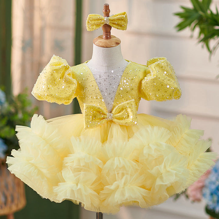 Robe Bébé Fille Longueur Genou en Tulle à Paillettes