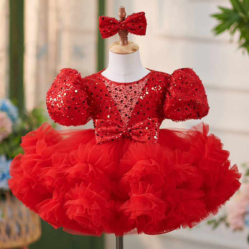 Robe de Fête D'Anniversaire pour Bébé en Tulle à Paillettes Jusqu'Aux Genoux