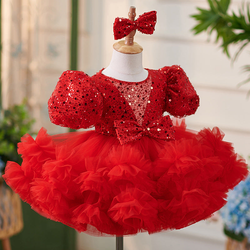 Robe de Fête D'Anniversaire pour Bébé en Tulle à Paillettes Jusqu'Aux Genoux