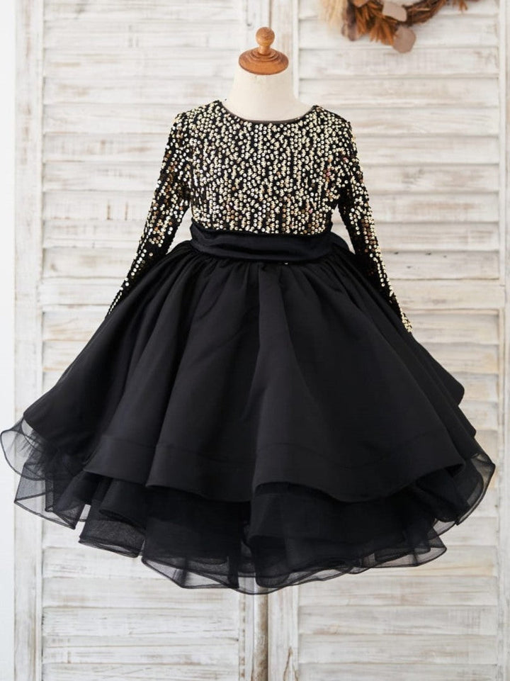 Robe Noire à Paillettes Jusqu'Aux Genoux