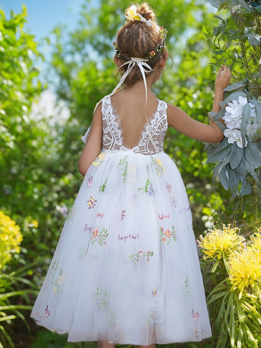 Robe en Tulle Longueur Genou avec Broderie en Dentelle
