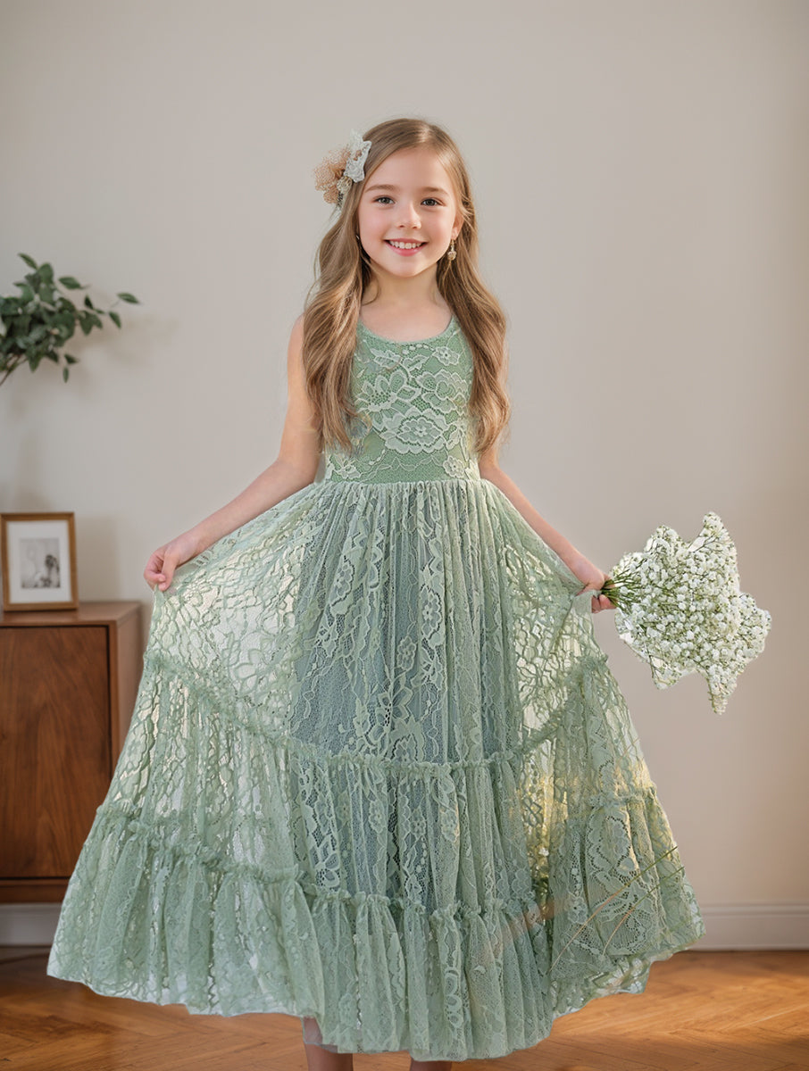 Robe Longue Verte en Dentelle