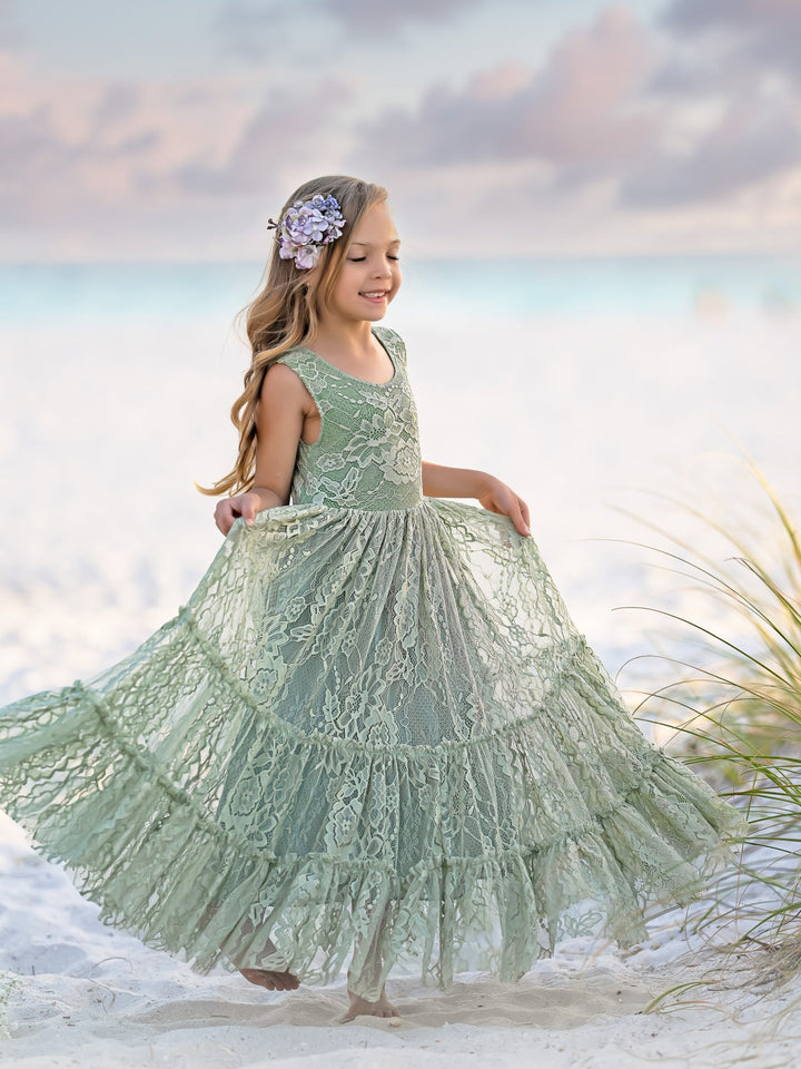 Robe Longue Verte en Dentelle