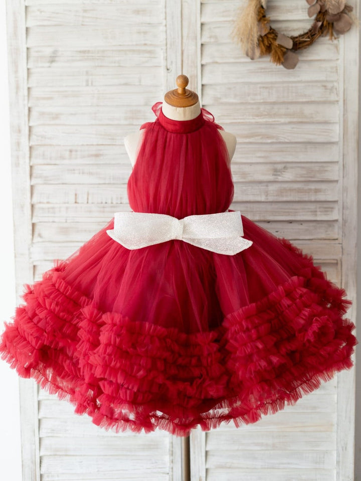 Robe en Tulle Bordeaux Jusqu'Aux Genoux