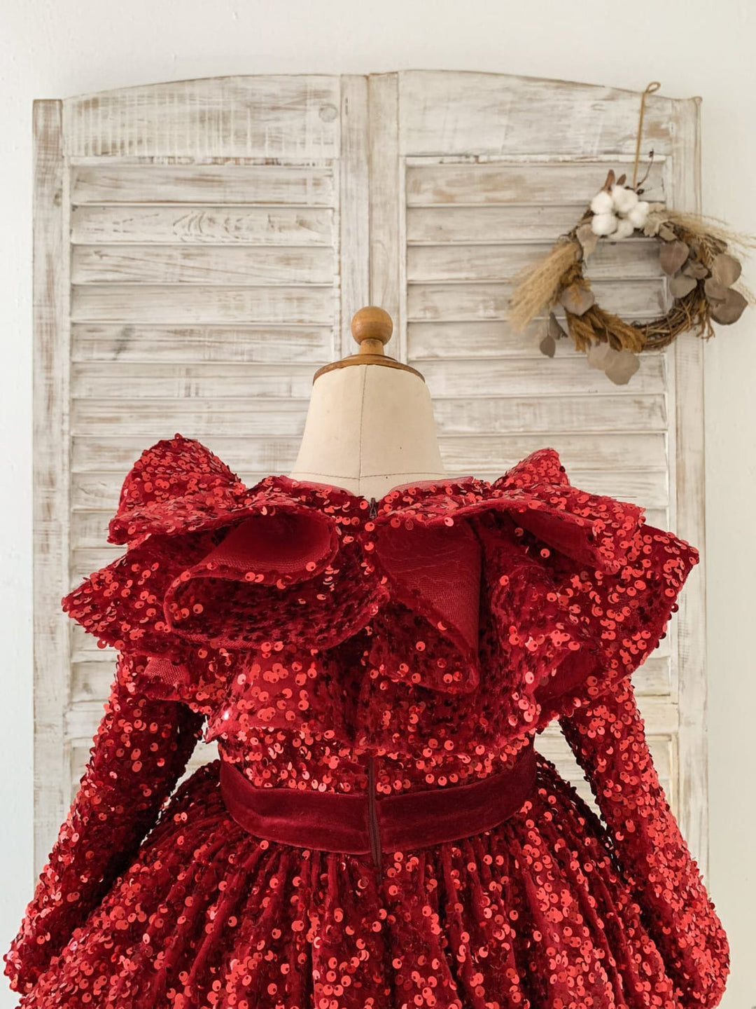 Robe Fille Bordeaux à Paillettes en Velours Longueur Genou