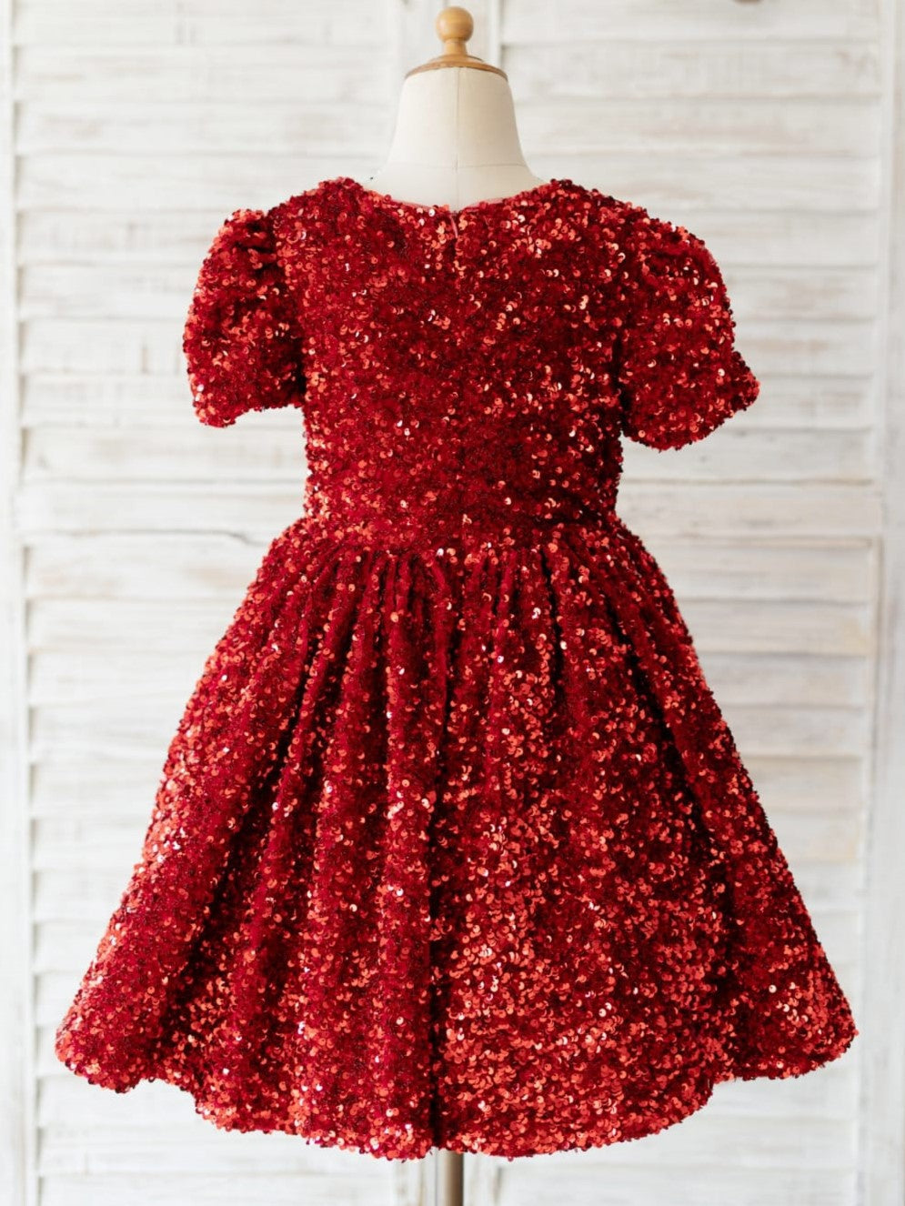 Robe Bordeaux Mi-Longue en Velours à Paillettes
