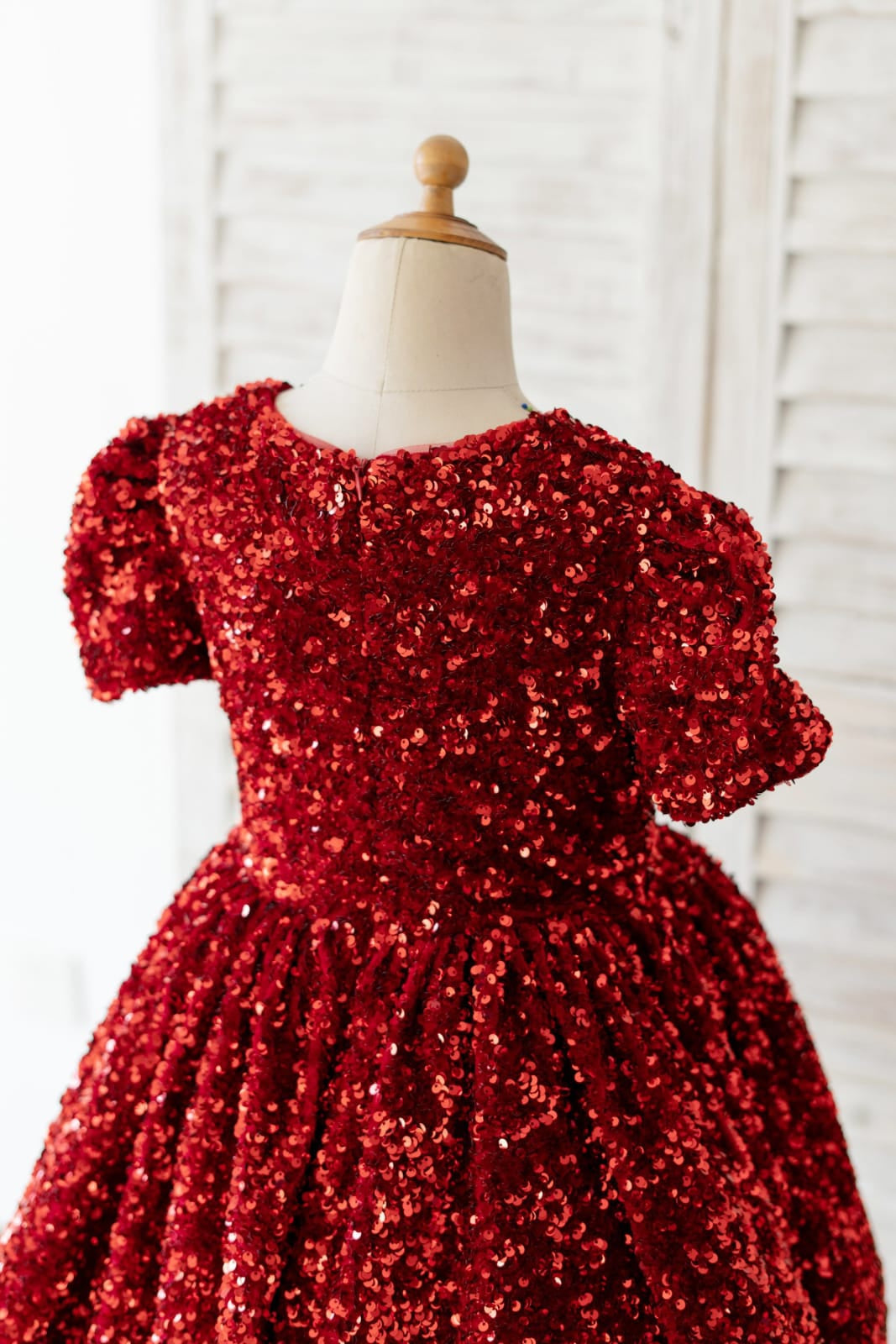 Robe Bordeaux Mi-Longue en Velours à Paillettes