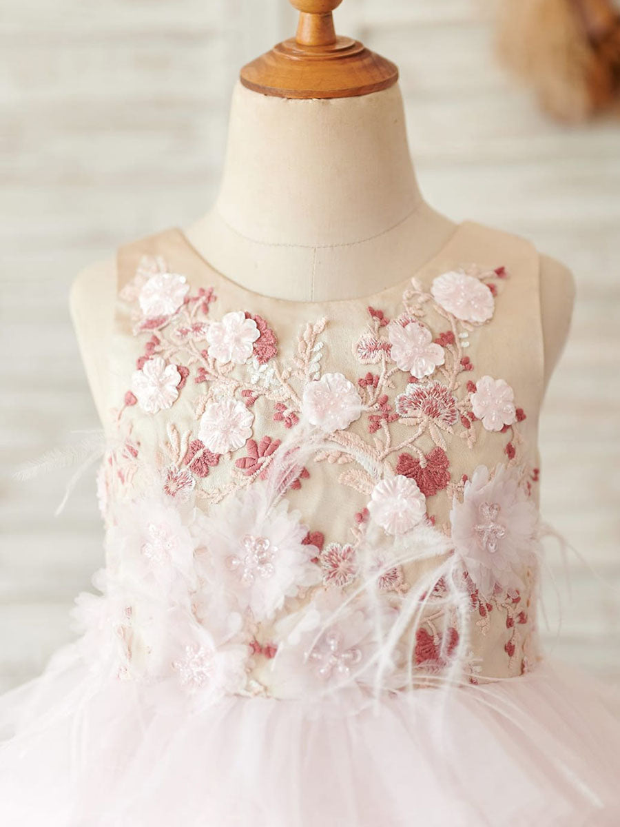 Robe de Bal/Princesse en Tulle Satiné Longueur Genou Rose pour Fille